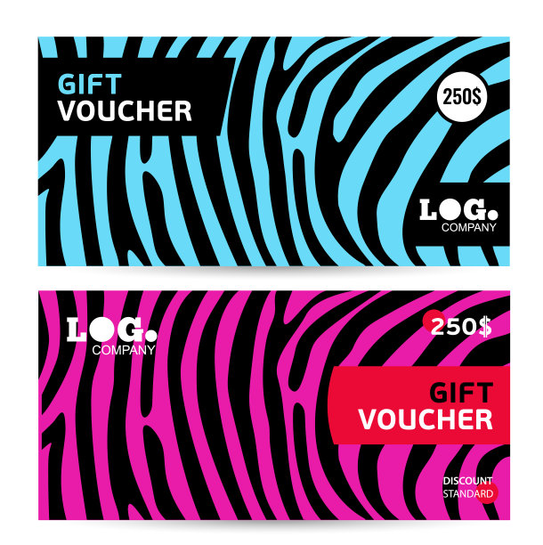 水平礼券粉红色和蓝色条纹黑色背景。明亮的抽象设计。图片下载