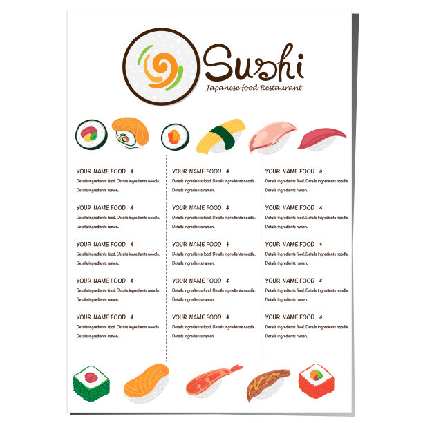 寿司日式餐厅菜单模板设计图形图片下载