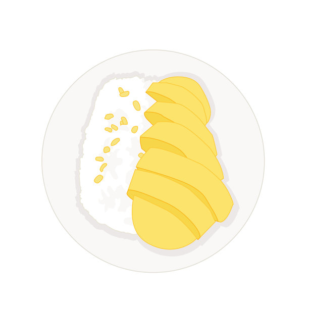 成熟的芒果糯米盘上白色背景插图向量图片下载