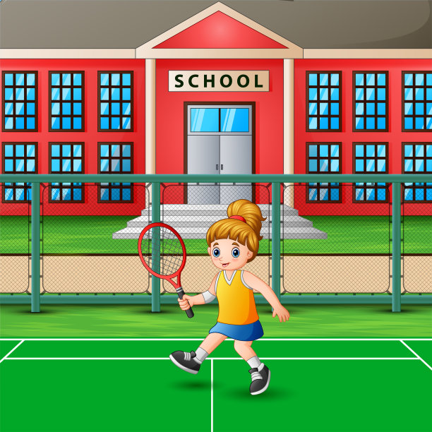 快乐女孩在学校操场打网球图片下载