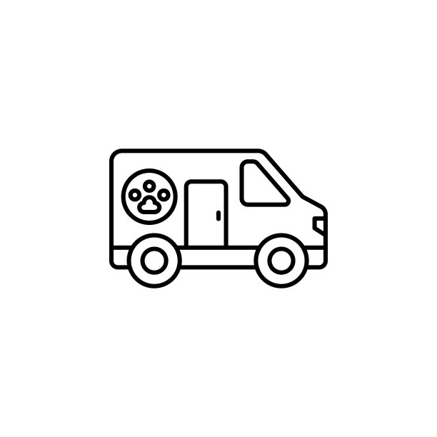 宠物急救车图标：用于用户界面和用户体验的宠物店细线轮廓矢量图标，适用于网站或移动应用图片下载