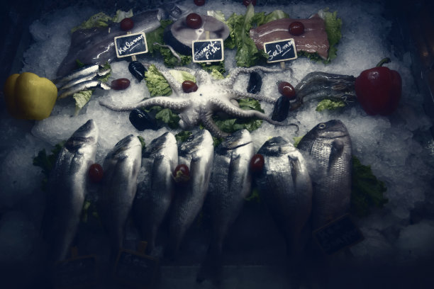 鱼市场冰上的海鲜图片下载