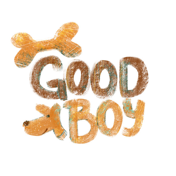 好男孩用狗和骨头手绘字母。图片下载