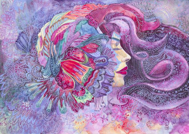 一个美丽女人的水彩画图片下载