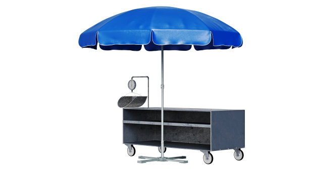 蓝色街道天井伞与橱窗图片下载