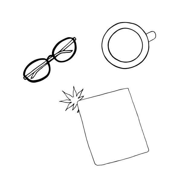 一套物品:笔记本、杯子、玻璃杯。手绘草图。白色背景上的黑色轮廓。矢量插图。EPS10图片下载