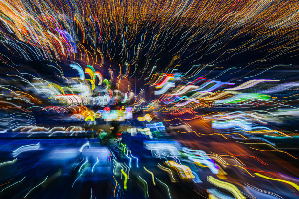 模糊动态数字艺术图像的西部拉斯维加斯郊区灯光在晚上图片下载