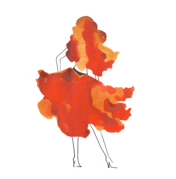 水彩剪影的女孩孤立在白色的背景。素材图片