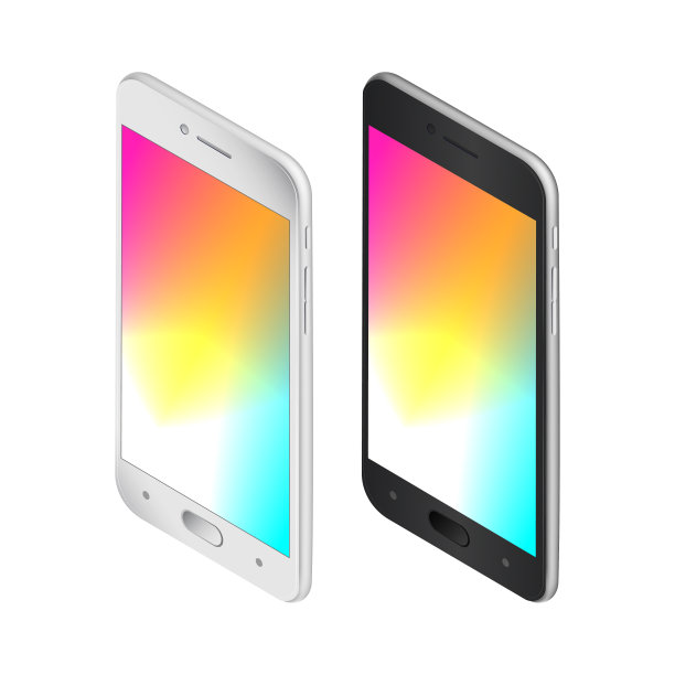 等距现代触摸智能手机的视角。3D现实模板空屏幕手机插入任何UI界面，文本，信息图表或演示。有远见的手机概念图片下载