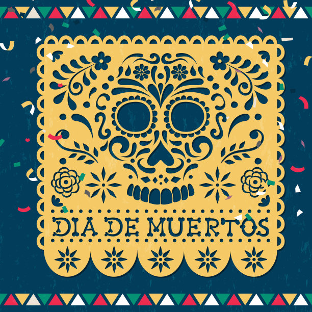死者的剪纸墨西哥骷髅卡图片下载