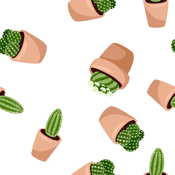 Hygge盆栽仙人掌植物无缝图案，舒适的lagom斯堪的纳维亚风格多肉纹理背景砖图片下载