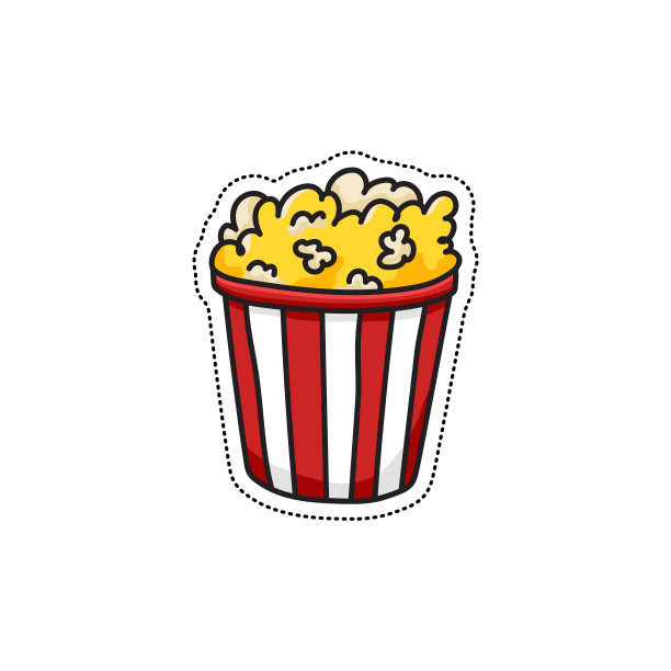 矢量爆米花图标。手绘彩色贴纸或徽章图片下载