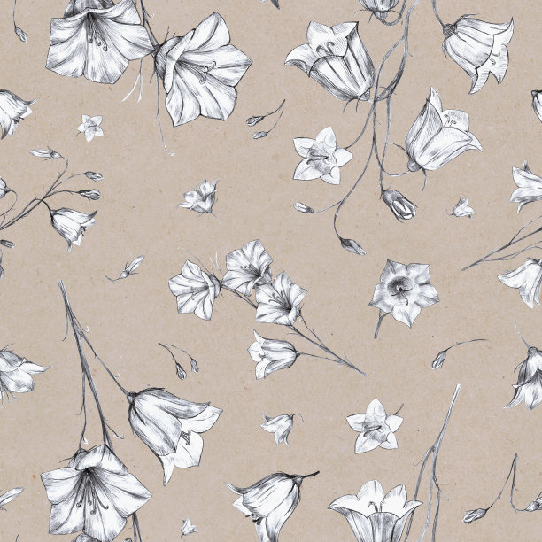 手绘花卉无缝模式背景与随机定位的图形风信子花在自然棕色牛皮纸背景图片下载