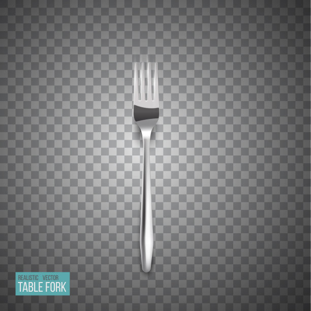 现实的金属光泽的餐桌叉c与阴影反射在一个抽象的方格背景图片下载