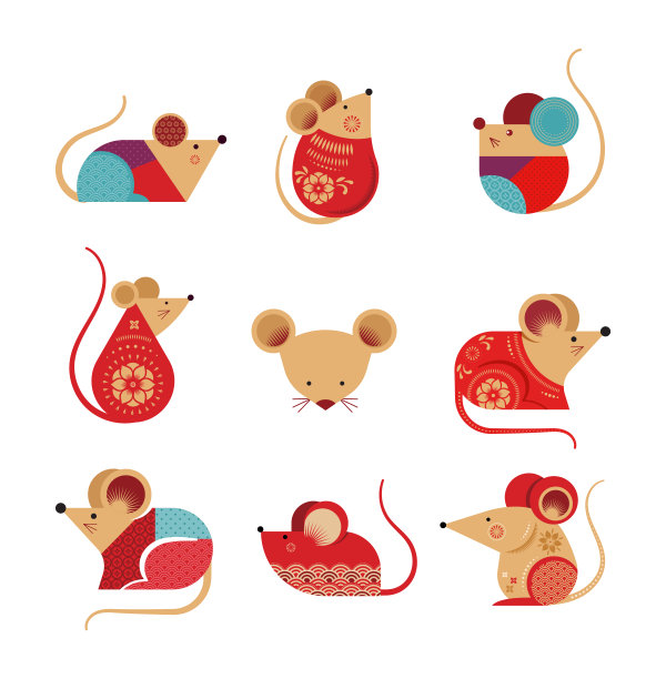 春节快乐设计。2020年鼠星座。卡通的可爱的小老鼠。矢量插图和旗帜概念在平面风格图片下载