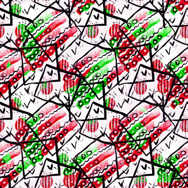 几何图形的黑色和粉红色与绿色绘制在白色的背景图片下载