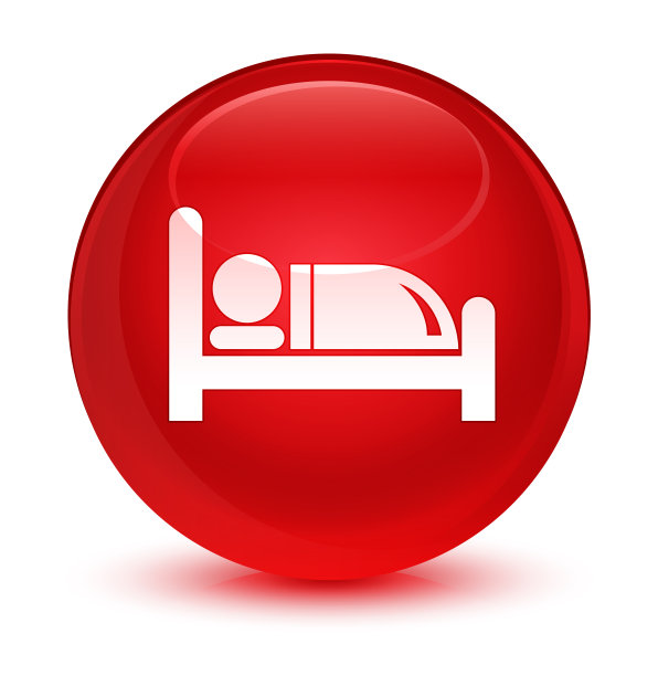 酒店床的图标是玻璃红色的圆形按钮图片下载