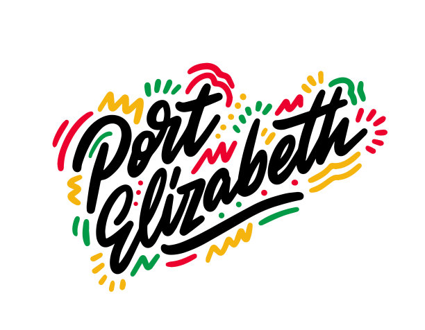 Port Elizabeth Word文字创意手写字体和Swoosh形状设计矢量插图。图片下载