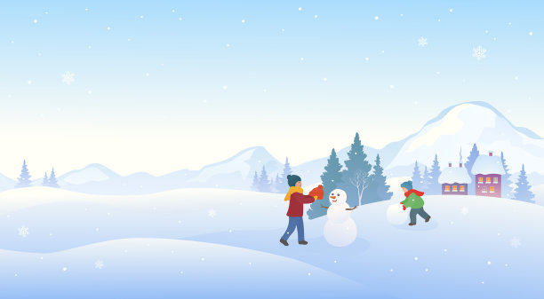 冬天的孩子和雪人图片下载