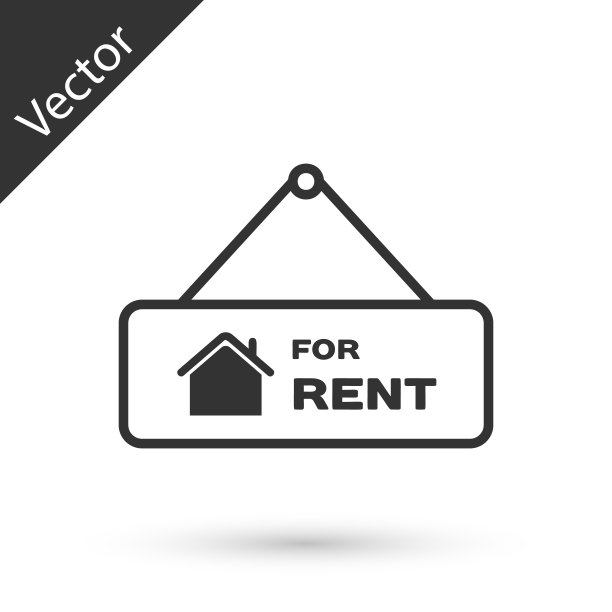 灰色悬挂标志与文字为出租图标孤立在白色背景。标牌上写着“出租”字样。矢量图图片下载