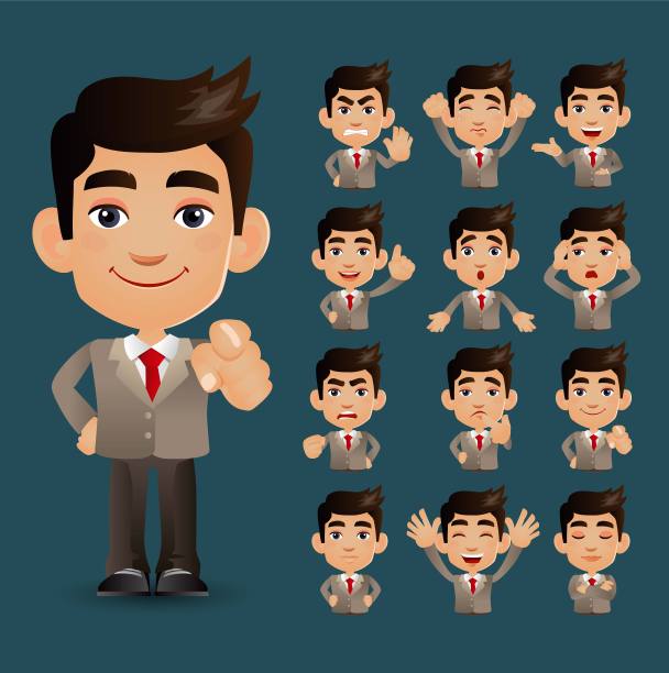 可爱的套装-套装商务人士与不同的情感图片下载