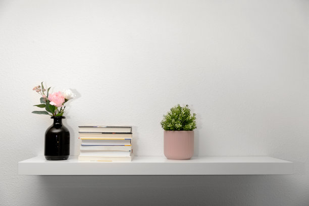 书架在白色的墙上装饰图片下载