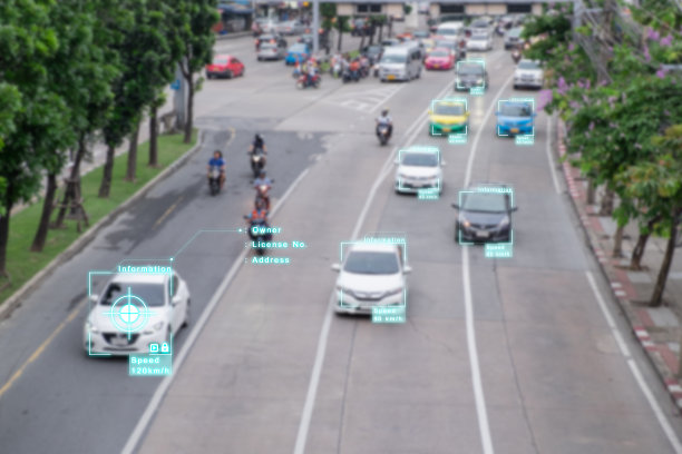 AI(人工智能)和识别汽车在城市的概念图片下载