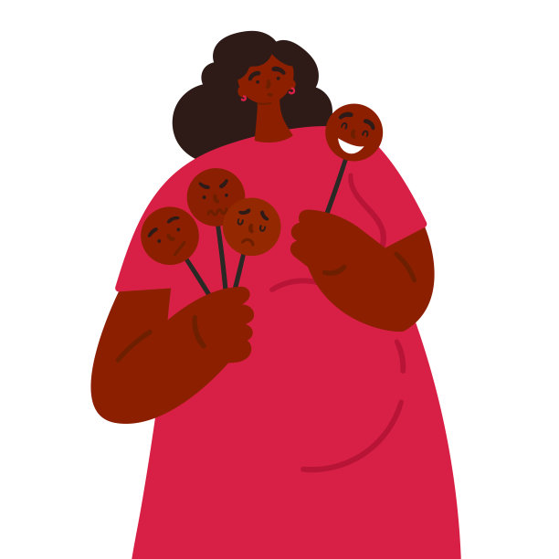 女人手持和戴着带有不同情绪的面具图片下载