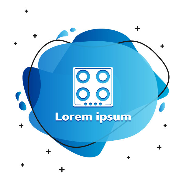 白色煤气炉图标孤立在白色背景。炉灶面签。滚刀有四个圆形燃烧器。带有液体形状的抽象横幅。矢量图图片下载