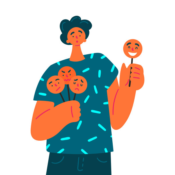 男人拿着和戴着不同情绪的面具图片下载