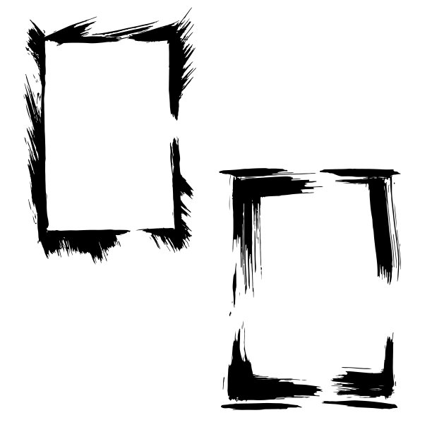矢量干刷框架。手绘艺术框架。黑白篆刻水墨艺术。边框装饰方形。图片下载