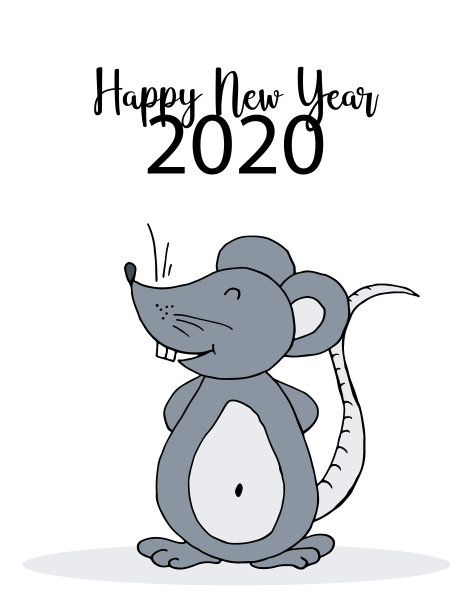 新年快乐。可爱的老鼠，象征2020。新年祝福传单，横幅图片下载