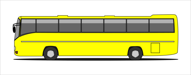 黄色矢量旅游巴士，侧视图，模板孤立在白色背景。图片下载