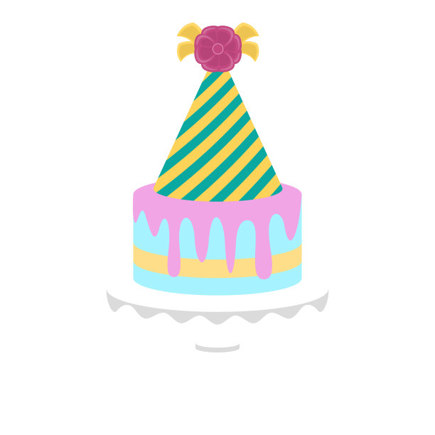 孤立的生日蛋糕与派对帽子图标图片下载