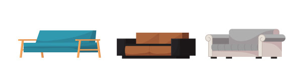 沙发矢量现代家具沙发座椅家具公寓家居客厅室内设计插画家具等距一套现代扶手椅沙发床沙发孤立在白色背景图片下载