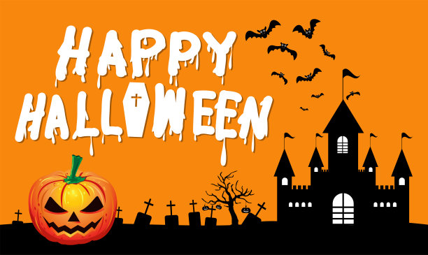 万圣节快乐，南瓜和蝙蝠，矢量设计图片下载