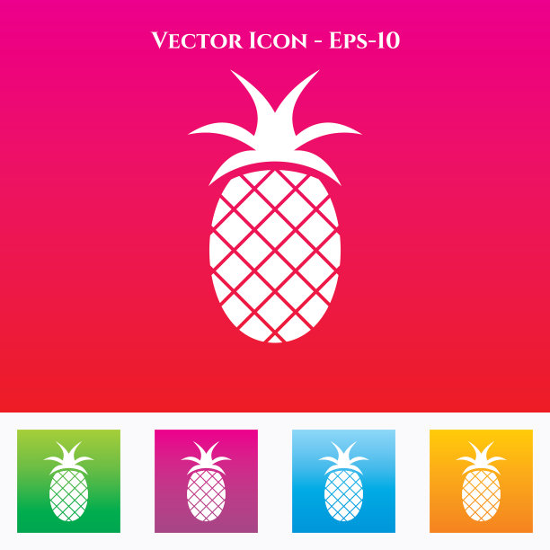 非常有用的菠萝图标在红色和不同的梯度背景。图片下载