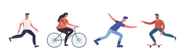 参加体育运动的一群人。在公园散步和运动。现代彩色平面风格矢量插图图片下载