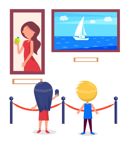 艺术画廊远足的学校儿童矢量图片下载