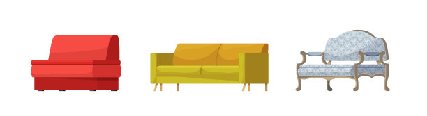 沙发矢量现代家具沙发座椅家具公寓家居客厅室内设计插画家具等距一套现代扶手椅沙发床沙发孤立在白色背景图片下载