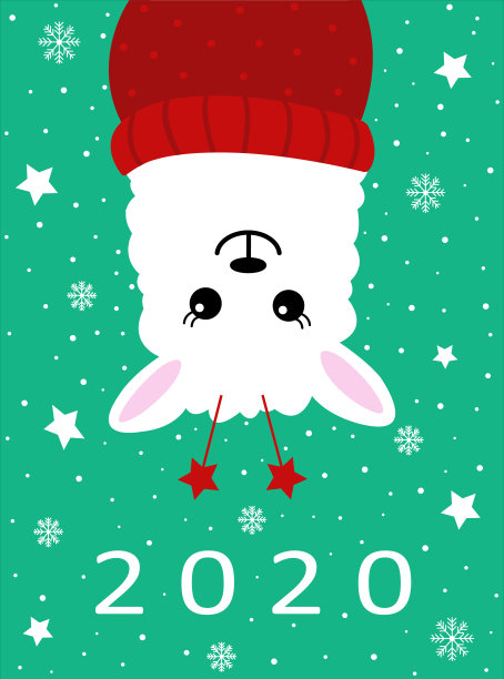 绿色背景的白色羊驼和雪花的节日贺卡。矢量手绘插图。可爱的卡片为您的设计。节日的背景。手写的现代快报。图片下载