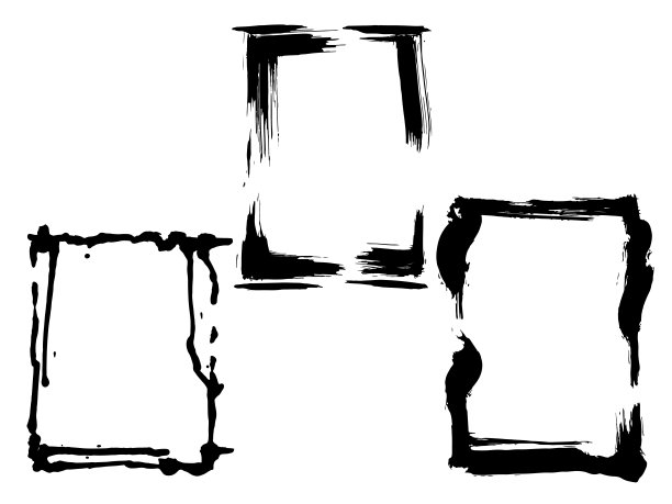矢量干刷框架。手绘艺术框架。黑白篆刻水墨艺术。边框装饰方形。图片下载