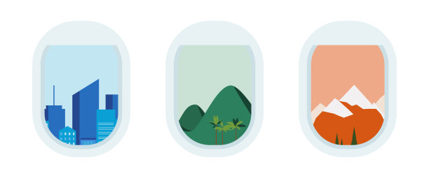 一组飞机舷窗，窗户与不同的风景图片下载