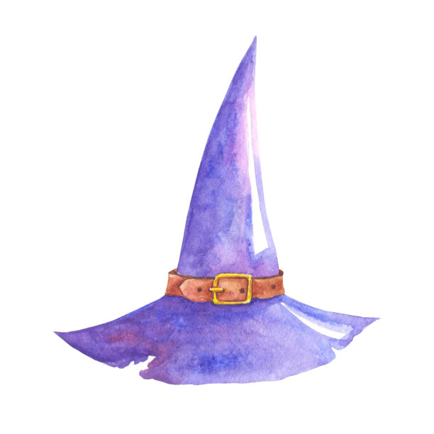 万圣节女巫帽子的水彩插图图片下载