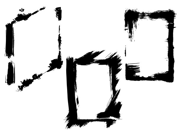 矢量干刷框架。手绘艺术框架。黑白篆刻水墨艺术。边框装饰方形。图片下载