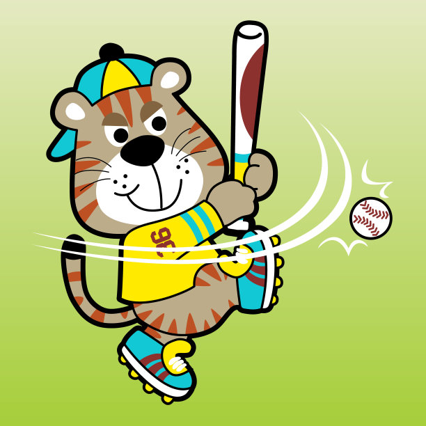 卡通矢量图：老虎棒球运动员图片下载
