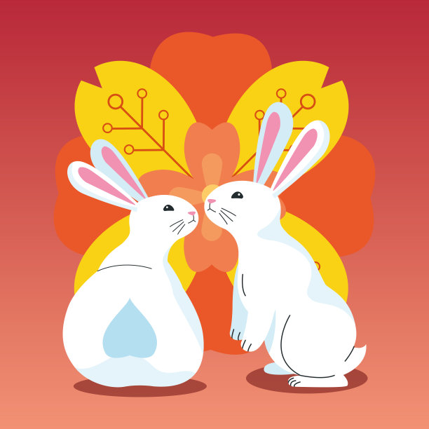 可爱的兔子和五颜六色的花图片下载