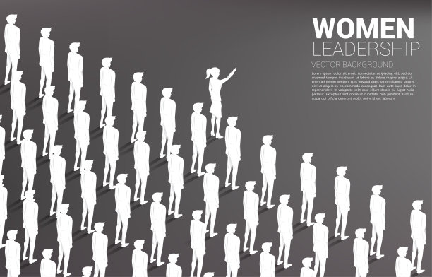 剪影女商人带领商人小组前进。图片下载