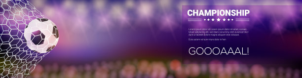有球入网的瞬间。足球比赛的长横幅。比赛目标进入网格。足球在球门。为足球或足球比赛，锦标赛，锦标赛的模板。3 d矢量插图。图片下载