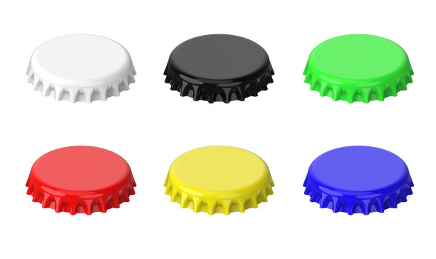 彩色的铝瓶盖侧面视图上的白色背景图片下载